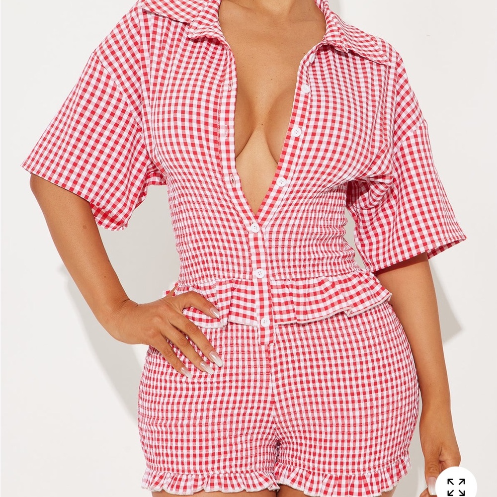 Red & White Gingham Button Romper